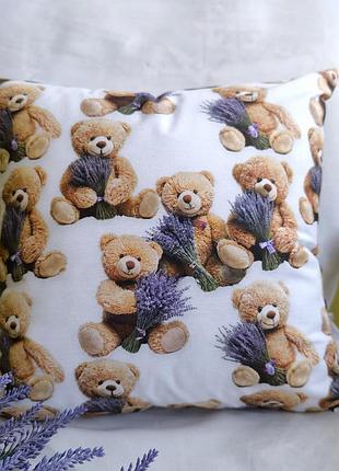 Наволочка 45*45  ведмедики, лаванда  з тканини бавовна, чохли на подушки, дитячі наволочки