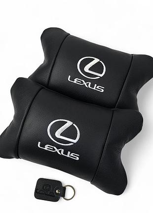 Набор автоподушек lexus кожа италия+ подарок, автоподушки лексус с вышивкой