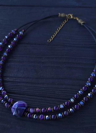 Ожерелье | крылья| из натурального аметиста и агата