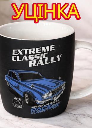 Уценка! керамическая чашка с ложечкой 350 мл "машина" (поврежденное изображение на матовом покрытии чашки, потертости и царапины)