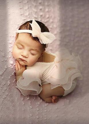 Newborn боді для фотосесії з рюшами та повʼязкою | бежевий костюм для ньюборн фотосесії