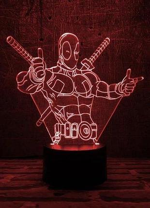 3d ночник "дэдпул 3" (увеличенное изображение) + пульт ду + сетевой адаптер + батарейки (3ааа) 3dtoyslamp