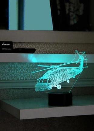 3d ночник "вертолет" (увеличенное изображение) + пульт ду + сетевой адаптер + батарейки (3ааа) 3dtoyslamp