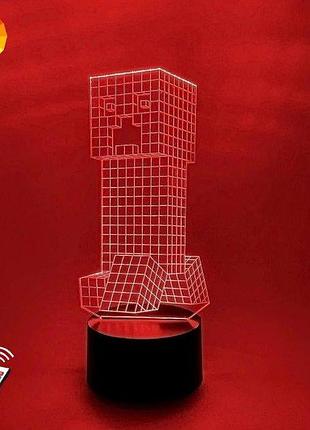 3d нічник "крипер" (волічне зображення) + пульт дк + мережевий адаптер + батарейки (3 ааа) 3dtoyslamp