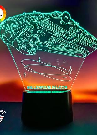 3d нічник "сокол тисячоліття 2" (волічне зображення) + батарейки (3аа) 3dtoyslamp