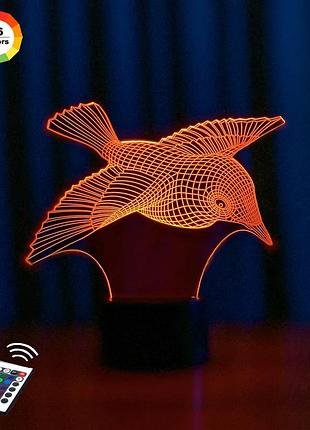 3d нічник "колібрі 2" (волічне зображення)пульт дк + мережевий адаптер + батарейки (3ааа) 3dtoyslamp
