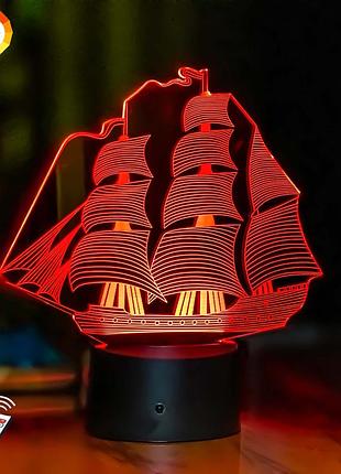 3d-нічник "корабль 2" (вченне зображення) подарункове паковання + 16 кольорів + пульт дк + мережевий адаптер +