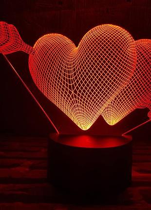 Сменная пластина для 3d ламп "два сердца со стрелой" 3dtoyslamp