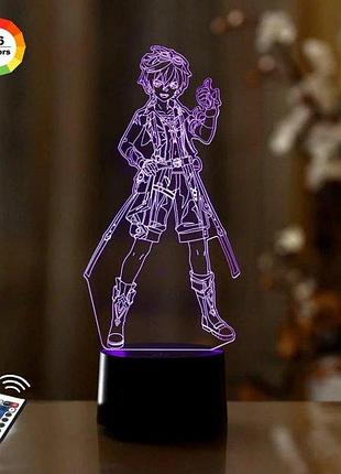 3d ночник genshin impact "беннет" (увеличенное изображение)+пультду+сетевой адаптер+батарейки(3ааа) 3dtoyslamp