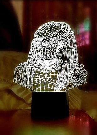 3d нічник "хищник" (волічне зображення) + пульт дк + мережевий адаптер + батарейки (3ааа) 3dtoyslamp