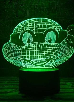 3d нічник "черепашка ніндзя 1" (волічне зображення) + пульт дк + мережевий адаптер +батарейки (3ааа) 3dtoyslamp