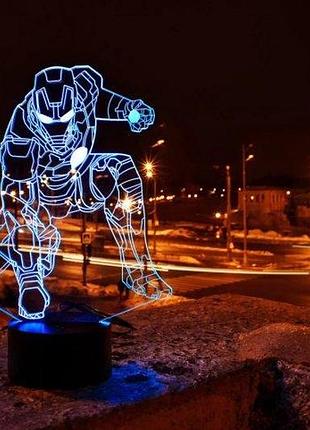 3d нічник "залізна людина 4" (вваличенне зображення) + пульт дк + мережевий адаптер +батарейки (3ааа) 3dtoyslamp