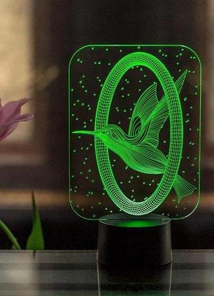 3d нічник "колібрі" (волічне зображення) + пульт дк + мережевий адаптер + батарейки (3ааа) 3dtoyslamp