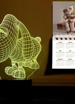 3d нічник "песик" (волічне зображення) + пульт дк + мережевий адаптер +батарейки (3ааа) 3dtoyslamp