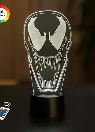 3d ночник "веном" (увеличенное изображение)+ пульт ду + сетевой адаптер + батарейки (3ааа) 3dtoyslamp