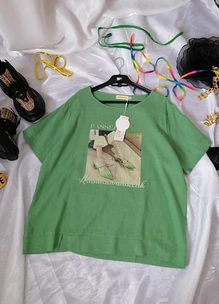 Футболка блуза 95% картон украшена стразами цвет светло-зеленый с оливковым отливом в наличии размеры 2xl и 3xl