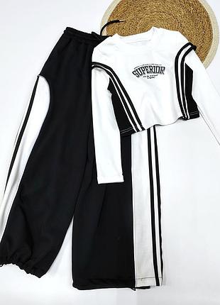 Модний прогулянковий спортивний костюм (штани+кроп-топ) на дівчинку на 7, 12, 13 років, 120, 150 та 160 см