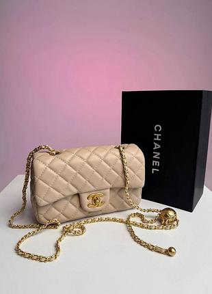 Жіноча сумка преміум mini 20 classic flap bag in beige with gold