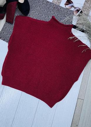 В’язаний м’який джемпер cider m вишневий джемпер безрукавка з об’ємними плечима джемпер з коміром