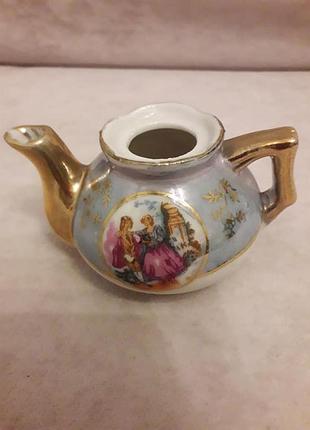 Чайник-мініатюра антикварний, ручний розпис, позолота, франція