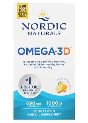 Nordic naturals omega-3d 690 mg 60 жидких капсул, лимон