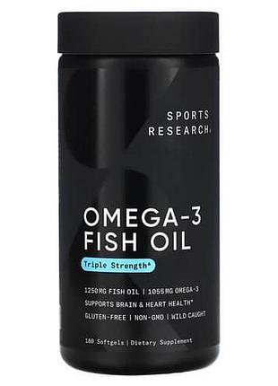 Sports research omega-3 fish oil triple strength 180 жидких капсул (омега 3)