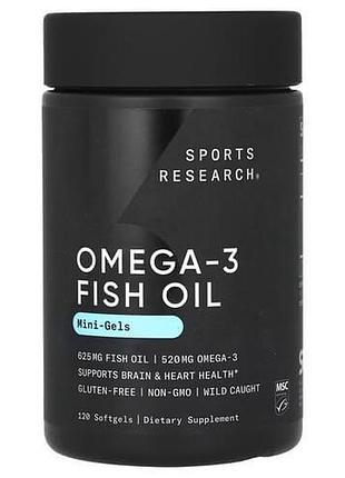 Sports research omega-3 fish oil mini-gels 120 жидких капсул (омега 3)