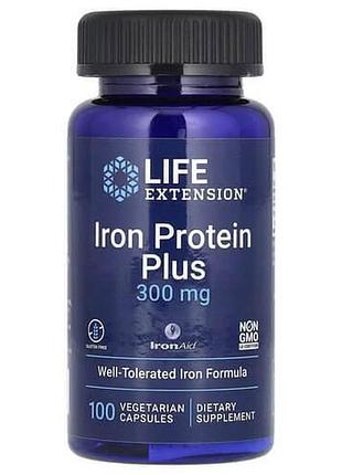 Life extension iron protein plus 300 mg 100 растительных капсул