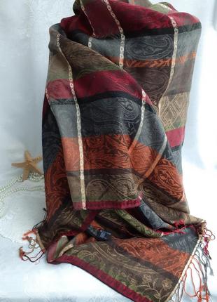 Палантин с бахромой вискоза с люрексом шарф широкий шаль2 фото