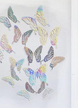 Бабочки 3d на стену на обои на шкаф на мебель на окно зеркальные хамелеон бабочки 12 шт