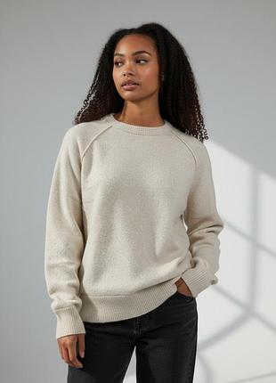 Женский хлопковый вязаный светер american aagle, рукав реглан, бежевый