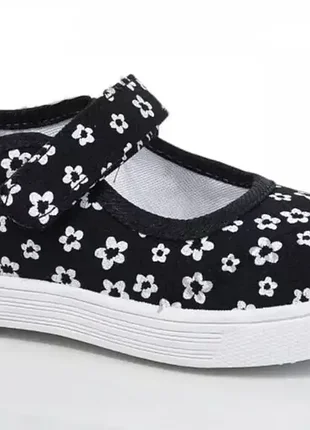 Тапочки мокасины для девочки цветочки (черный)