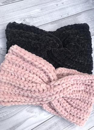 Чорна рожева велюр оксамит чалма тепла обідок