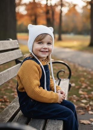 Кашемировая пуховая шапка тедди ангора с ушками чепчик с завязками размер 44, 46, 48, 50