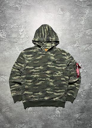 Худи кофта с капюшоном alpha industries альфа индустрис биг лого военный стиль камо camo military милитари с лентой m