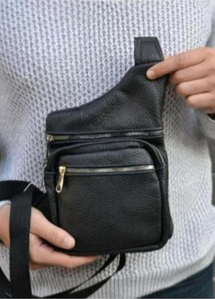Чоловіча шкіряна сумка барсетка через плече на 4 відділення