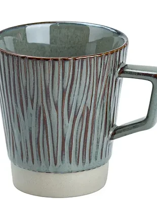 Чашка порцелянова в ретро стилі з з деревним візерунком 300 мл, смарагдовий
