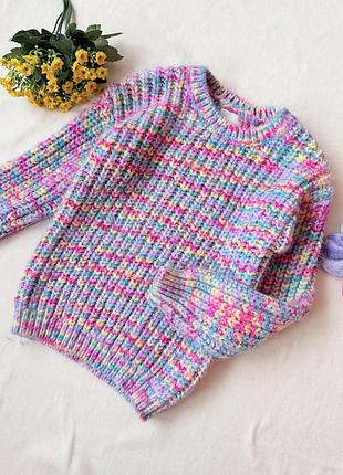 Яскравий вʼязаний светрик на дівчинку 8-9 років