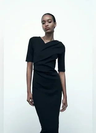 Медное платье с запахом на груди от zara р. м