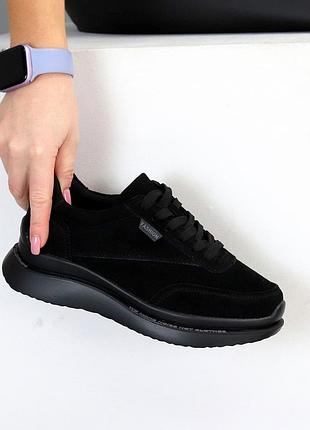 Кроссовки женские замша черные 20087