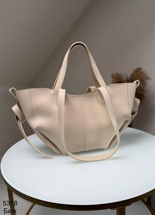 Жіноча стильна та якісна  сумка шопер з еко шкіри бежева
