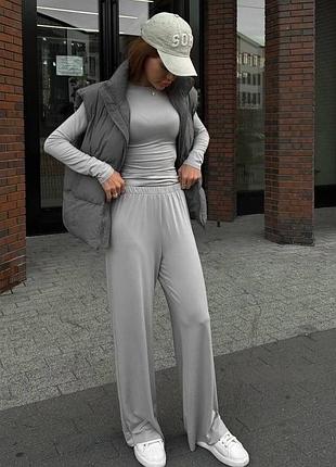 Сірі спортивні штани серые спортивные штаны оверсайз спортивки брюки палаццо кльош баггі бээги штаны клеш серые леггинсы лосины