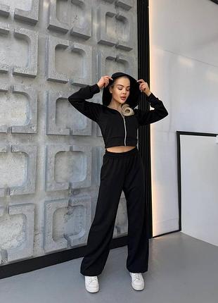 Спортивний костюм жіночий чорний з капюшоном осінній весняний літній