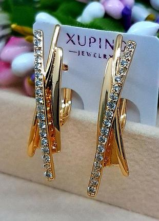 Серьги алекса из медицинского золота размер 29 × 6 мм английская застежка xuping 6086