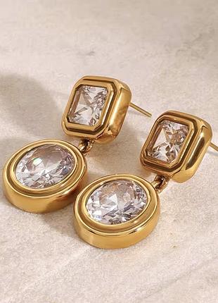 Сережки золоті з кристалами геометричні тренд 2026
