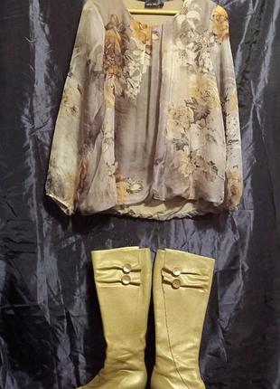 Блуза святкова тонка у квітах призбірана нарядна шовкова напів прозора з трикотажною підкладкою