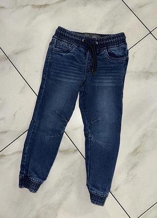 Синие стрейчевые коттоновые джинсы джогеры f&f 3-4 года (98-104 см)