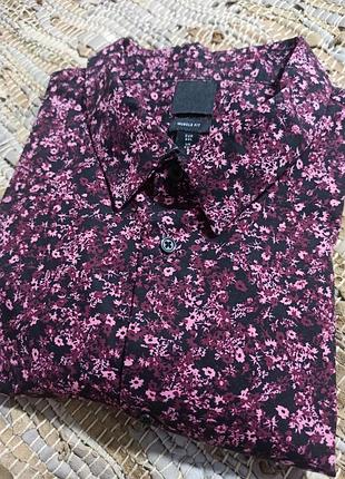 Бавовняна сорочка з довгими рукавами в квіти, рубашка h&m ж2