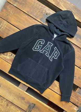 Детская флисовая кофта (худи, толстовка) с вышивкой gap (гэп 10-11 лет 140-146 см идеал оригинал черно-белая)
