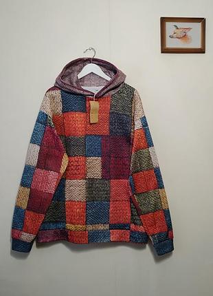 Новый худи с принтом имитацией вязки, батал, большой размер.